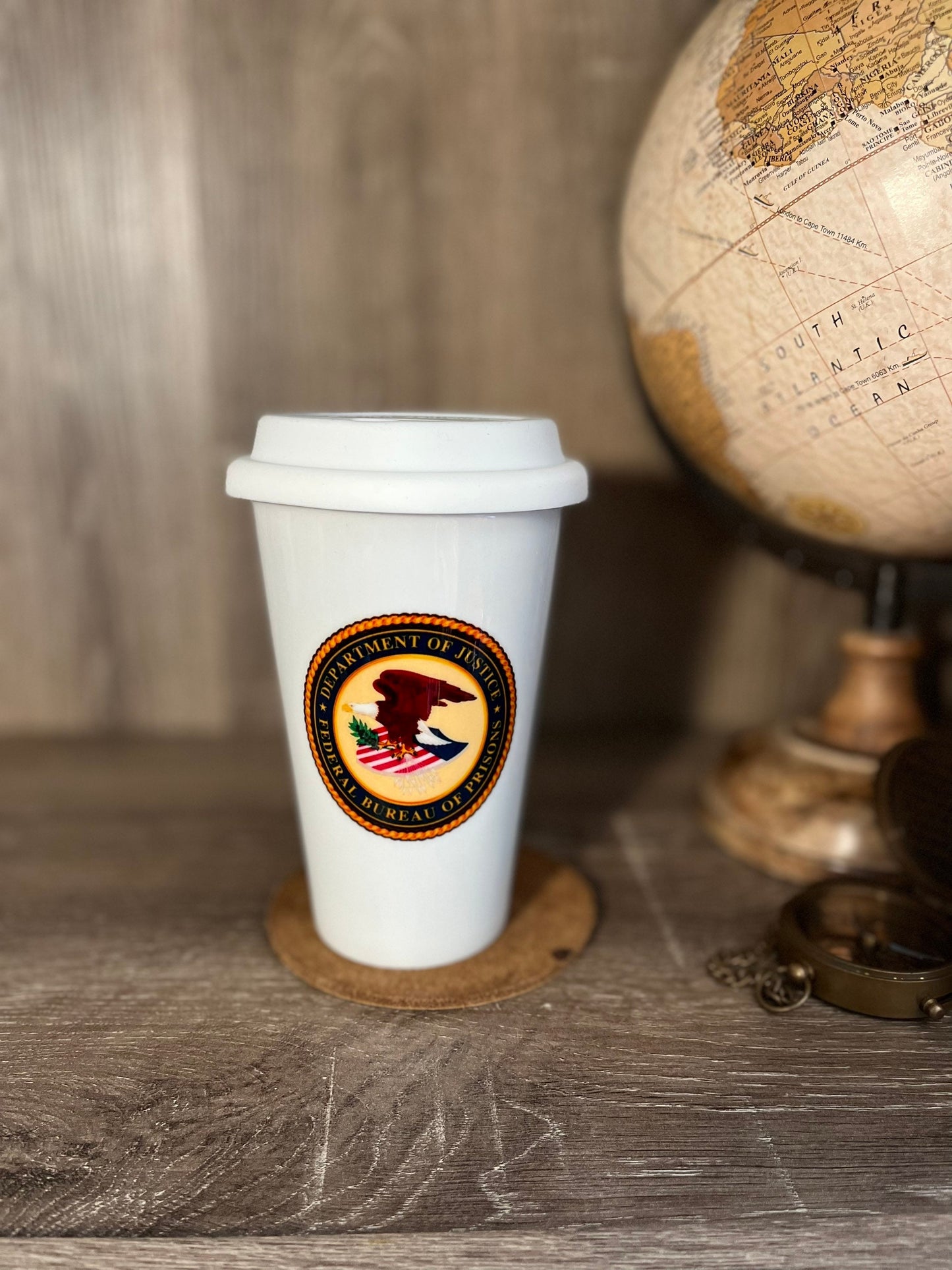 Bureau of Prisons 10 oz. Porcelain Tumbler with White Silicone Lid