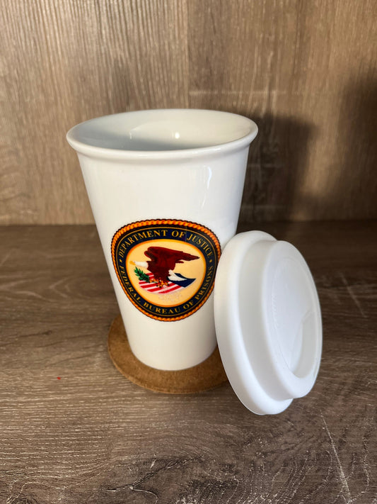 Bureau of Prisons 10 oz. Porcelain Tumbler with White Silicone Lid