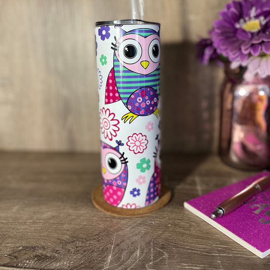 Owl Skinny Tumbler with Straw