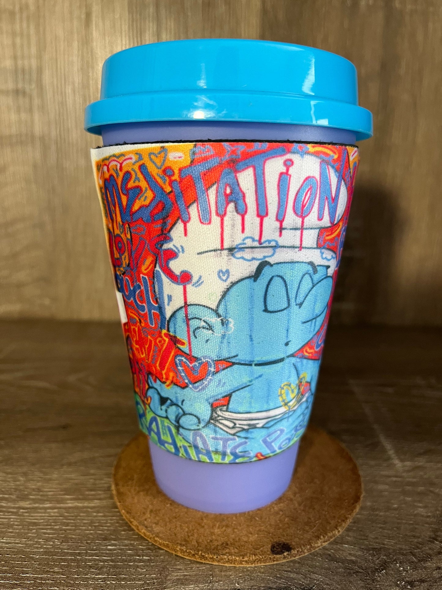 Meditation Smurf cartoon design cup sleeve with Color changing 16oz plastic tumbler