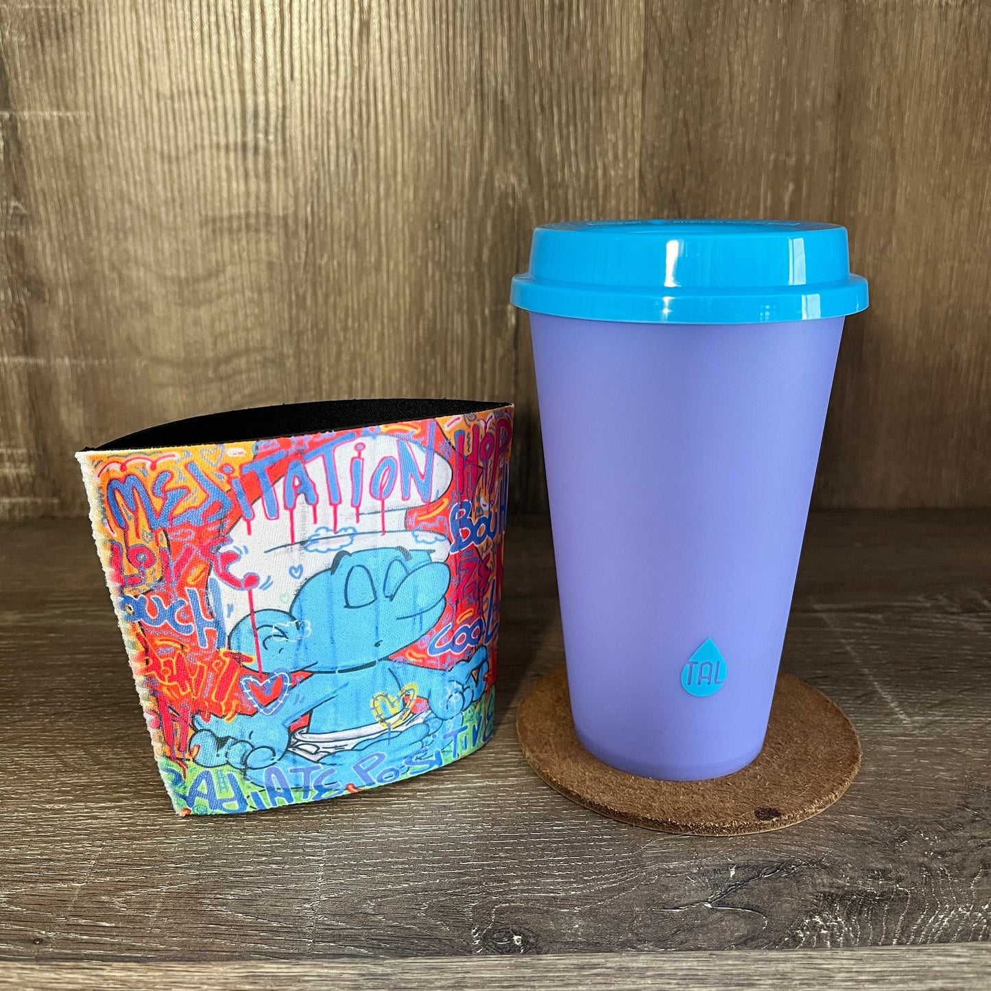 Meditation Smurf cartoon design cup sleeve with Color changing 16oz plastic tumbler