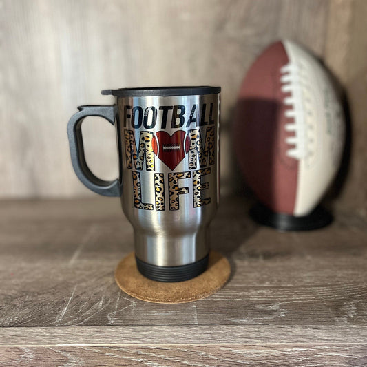 Football Mom Life 14oz Stainless Steel Travel Mug