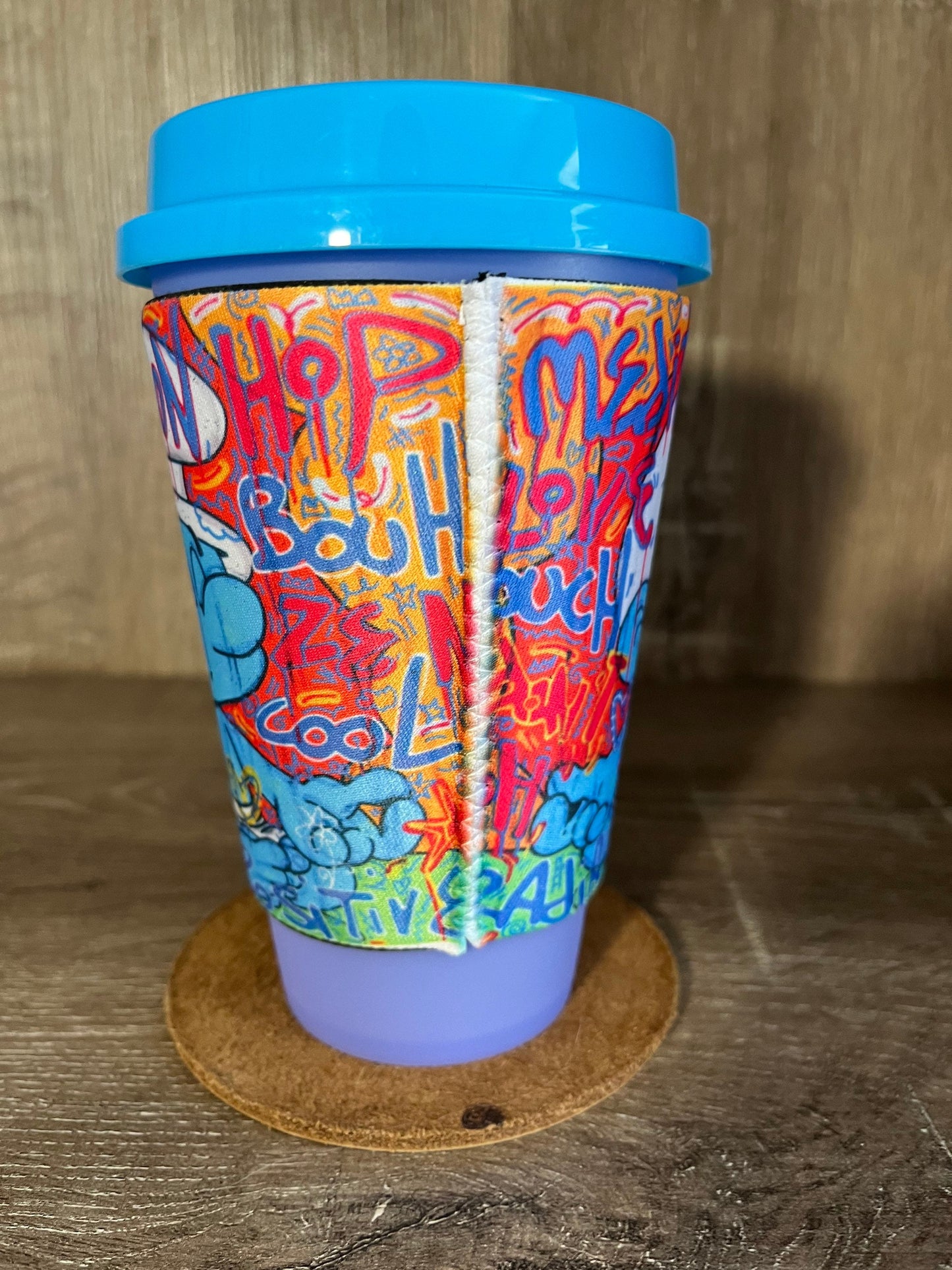 Meditation Smurf cartoon design cup sleeve with Color changing 16oz plastic tumbler