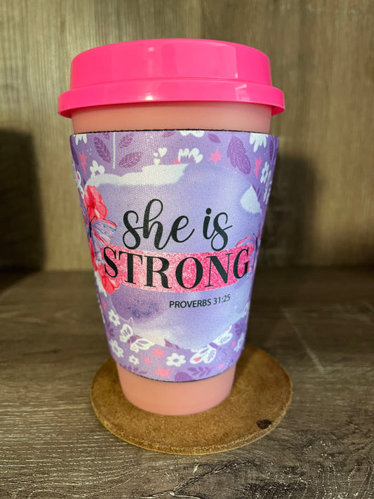 She is strong coffee sleeve with color changing 16oz cup