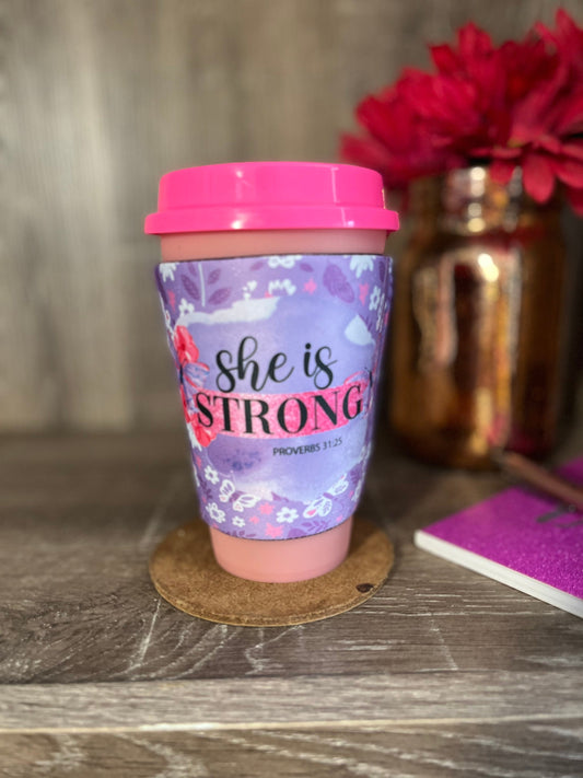 She is strong coffee sleeve with color changing 16oz cup